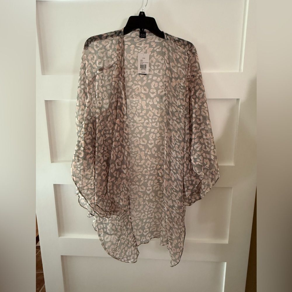 New Gray Everyday fashion Pink Leopard print Kimono Cardigan Swim Coverup